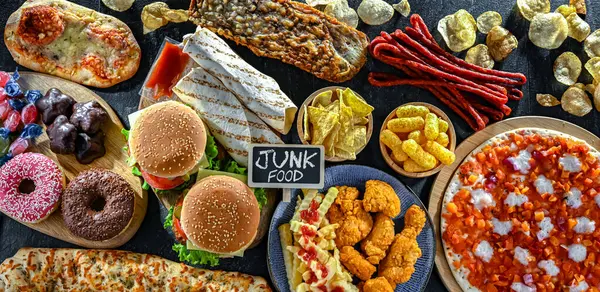 Foods Enhancing Risk Cancer Junk Food ロイヤリティフリーのストック写真