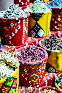 Variety of spices and herbs on Souq Muttrah , Muscat, Oman. clipart