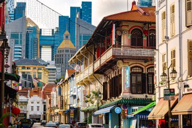 SINGAPORE - 12 Mayıs 2024: Singapur Temple Caddesi 'ndeki Çin Mahallesi Mimarisi