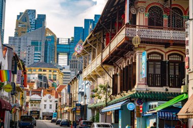 SINGAPORE - 12 Mayıs 2024: Singapur Temple Caddesi 'ndeki Çin Mahallesi Mimarisi
