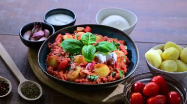 Burrata, fesleğen ve sarımsaklı kremalı domates gnocchi..