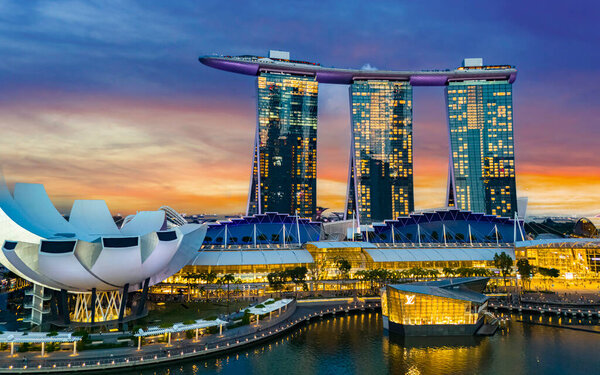 SINGAPORE - MAY 10, 2024: Marina Bay Sands and ArtScience Museum in Singapore