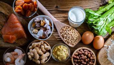 Yumurta, süt, soya, fındık, balık, deniz ürünleri, buğday unu, hardal, kurutulmuş kayısı ve kereviz de dahil olmak üzere genel gıda alerjisi olan bileşim.