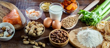 Yumurta, süt, soya, fındık, balık, deniz ürünleri, buğday unu, hardal, kurutulmuş kayısı ve kereviz de dahil olmak üzere genel gıda alerjisi olan bileşim.