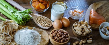 Yumurta, süt, soya, fındık, balık, deniz ürünleri, buğday unu, hardal, kurutulmuş kayısı ve kereviz de dahil olmak üzere genel gıda alerjisi olan bileşim.
