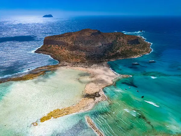 stock image Aerial view of Balos Lagoon in the municipality of Kissamos in the region of Chania, Crete, Greece