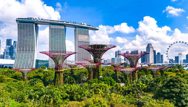 SINGAPORE - MAY 10, 2024: View of Gardens by the Bay and Marina Bay Sands in Singapore