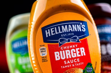 POZNAN, POL - 7 AUG 2024 Hellmann 'ın ürünleri, İngiliz çokuluslu Unilever şirketine ait Amerikan markaları