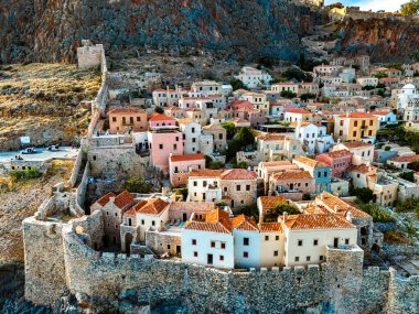 Aerial view of Monemvasia, a town in Laconia, Greece. clipart