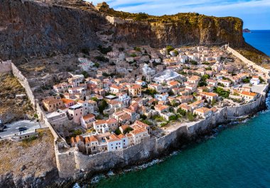 Aerial view of Monemvasia, a town in Laconia, Greece. clipart