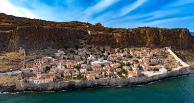 Aerial view of Monemvasia, a town in Laconia, Greece. clipart