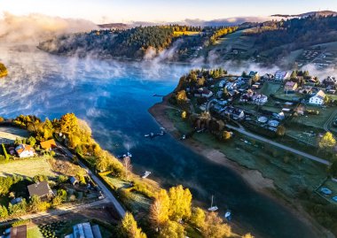 Aerial view of Lake Solina near the village of Zawoz in Bieszczady Mountains, Poland clipart