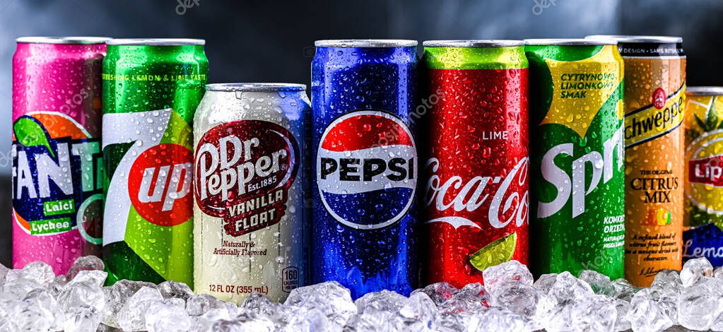 POZNAN, POL - OCT 31, 2024: Products of popular global soft drink brands