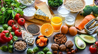 Osteoporoz ve sağlıklı kemikler için önerilen gıda ürünleri.