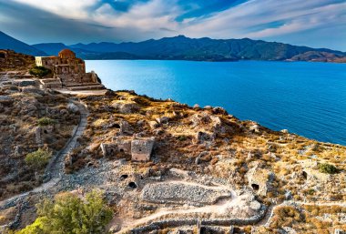 Aerial view of Monemvasia, a town in Laconia, Greece. clipart