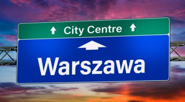 Polonya 'nın Warszawa şehrine giden yolu gösteren tabela..