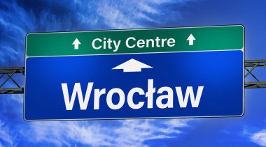 Polonya 'nın Wroclaw şehrine giden yolu gösteren tabela..