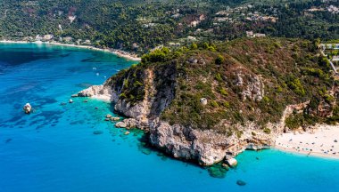 Agios Nikitas Plajı, Lefkada sahilinde, Yunanistan 'ın İyon Adaları' nda