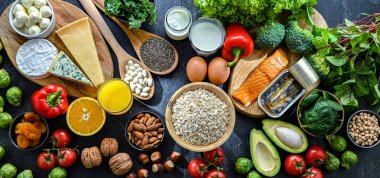 Osteoporoz ve sağlıklı kemikler için önerilen gıda ürünleri.
