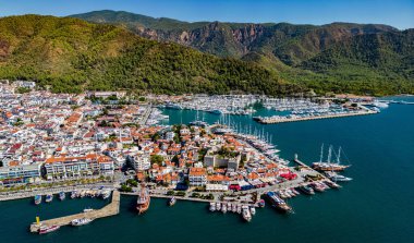 Marmaris 'in Mugla ilindeki hava manzarası, Türkiye.