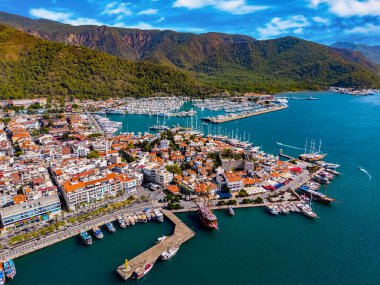 Marmaris 'in Mugla ilindeki hava manzarası, Türkiye.