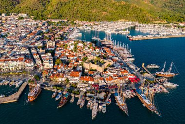 Marmaris 'in Mugla ilindeki hava manzarası, Türkiye.