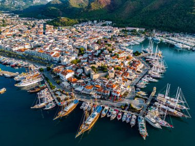 Marmaris 'in Mugla ilindeki hava manzarası, Türkiye.