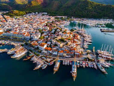 Marmaris 'in Mugla ilindeki hava manzarası, Türkiye.