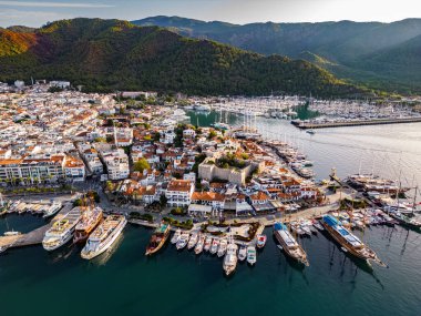 Marmaris 'in Mugla ilindeki hava manzarası, Türkiye.