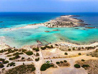 Elafonisi plajının havadan görünüşü, Girit, Yunanistan