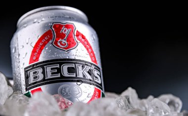 POZNAN, POL - 04 Nisan 2025: Buzlu Becks birası konservesi