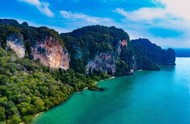 Tayland, Krabi yakınlarındaki Railay 'ın hava görüntüsü