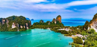 Tayland, Krabi yakınlarındaki Railay 'ın hava görüntüsü