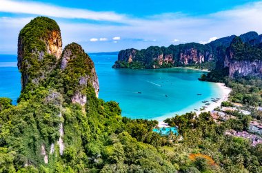 Tayland, Krabi yakınlarındaki Railay 'ın hava görüntüsü