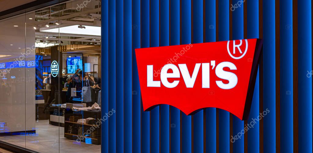 KUALA LUMPUR, MALAYSIA - MAY 28, 2025: Levi Strauss logo at the shopping mall store in Kuala Lumpur