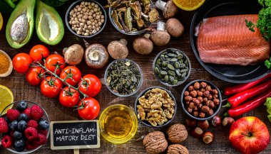 Anti-inflamatuar diyeti temsil eden gıdalar.