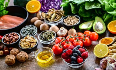 Anti-inflamatuar diyeti temsil eden gıdalar.