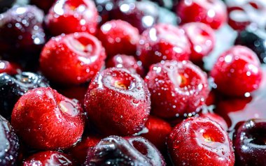 Taze kirazlı kompozisyon.