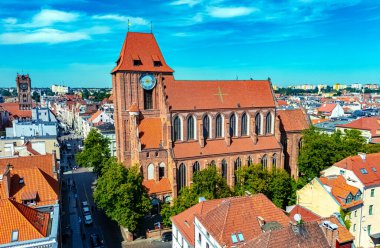Torun Katedrali, Polonya 'nın eski Torun kasabası manzarası. UNESCO Dünya Mirası Alanı