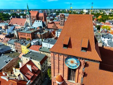 Torun Katedrali, Polonya 'nın eski Torun kasabası manzarası. UNESCO Dünya Mirası Alanı