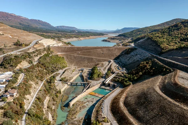 Reservatório Yesa Província Zaragoza Espanha Com Nível Água Devido Pouca — Fotografia de Stock