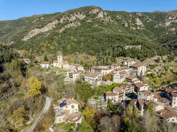 Aerial Panoramic View Beget Small Population Center Belonging Camprodon Full — Stock Photo, Image