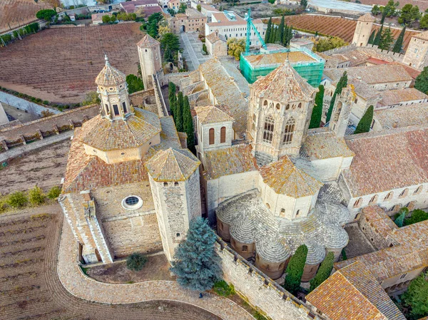 Klasztor Santa Maria Poblet Katalonia Hiszpania Widok Boku Szczegóły Apsyd — Zdjęcie stockowe