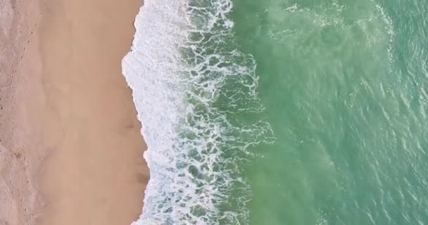 Aerial Drone Flight Sea Line Breaks Waves Sandy Beaches Areyns — Stock video