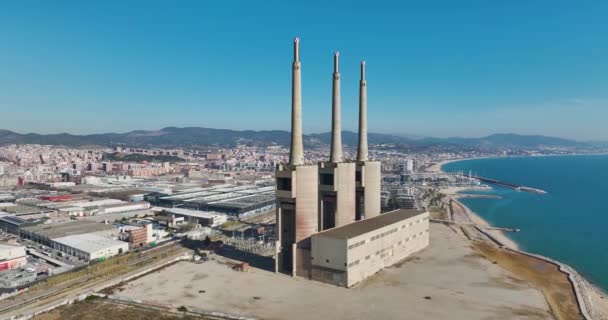 Теплоэлектростанция Сан Адрия Барселона Каталония Испания Вид Воздуха — стоковое видео