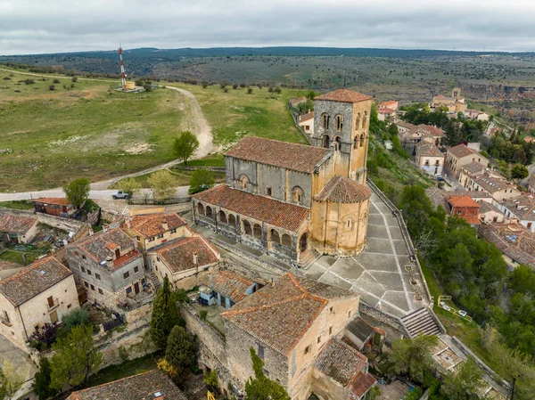 Kościół Salwadoru Sepulveda Prowincja Segovia Widok Apsydę Boczne Portyki — Zdjęcie stockowe