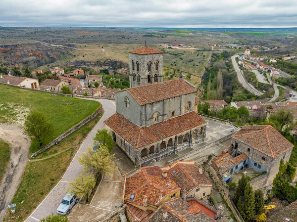 Kerk Van Salvador Sepulveda Provincie Segovia Uitzicht Gevel Zijkant Porticos — Stockfoto