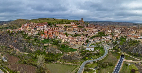 Widok Lotu Ptaka Średniowieczną Wioskę Sepulveda Wspólnocie Castilla Leon Hiszpania — Zdjęcie stockowe