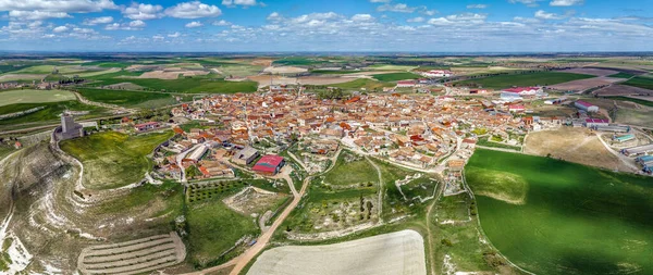 Aerial View Panoramic Town Tiedra Province Valladolid Spain Surrounding Agricultural — Stock Photo, Image