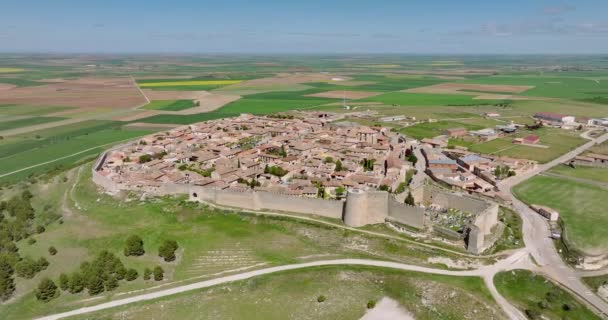 Panoramatický Letecký Pohled Středověké Město Orúzena Valladolid Španělsko — Stock video